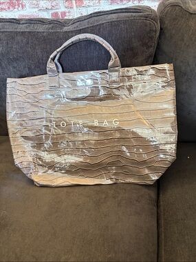 Glossy Croc-Embossed Taupe Tote Bag - Everyday Carry